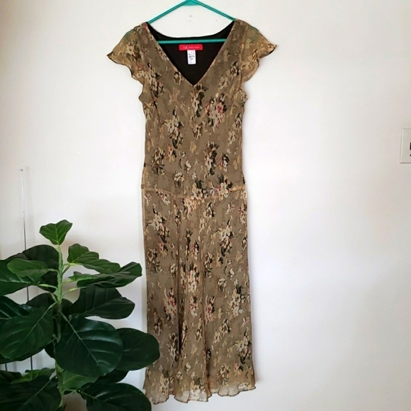 Ann Klein 100% silk floral midi maxi dress, flutter sleeve, women's size 14 - Picture 1 of 8